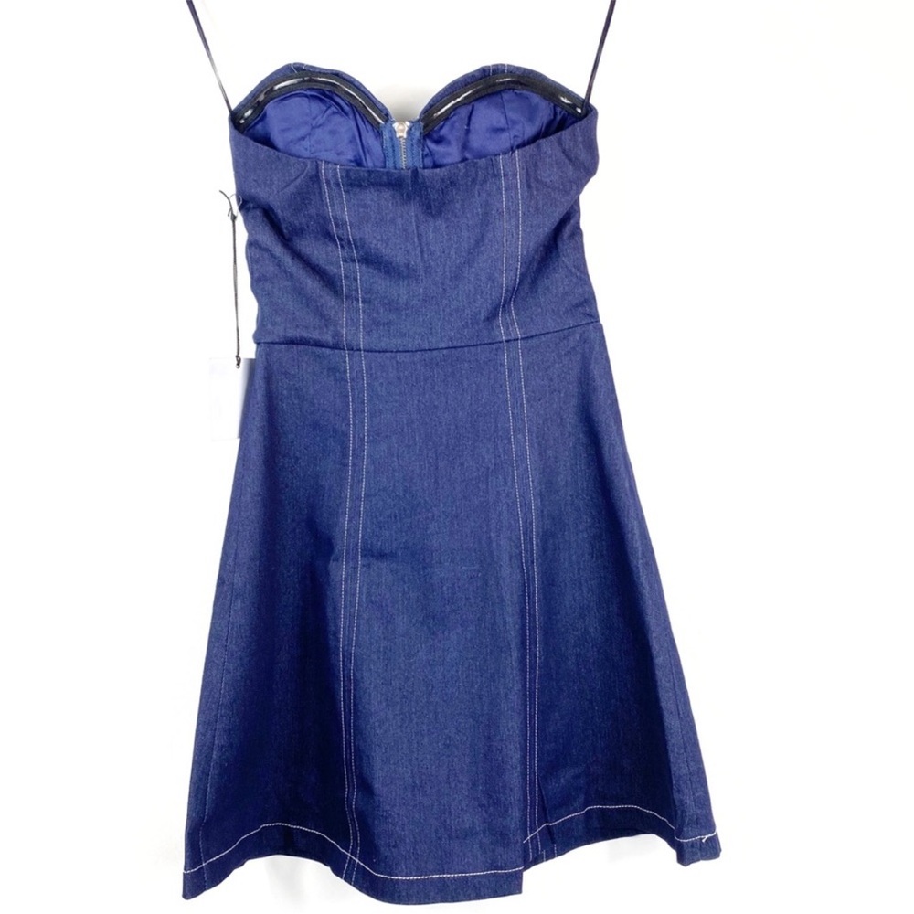 💙BY THE WAY Heidie zip up Denim mini strapless dress - Picture 5 of 7